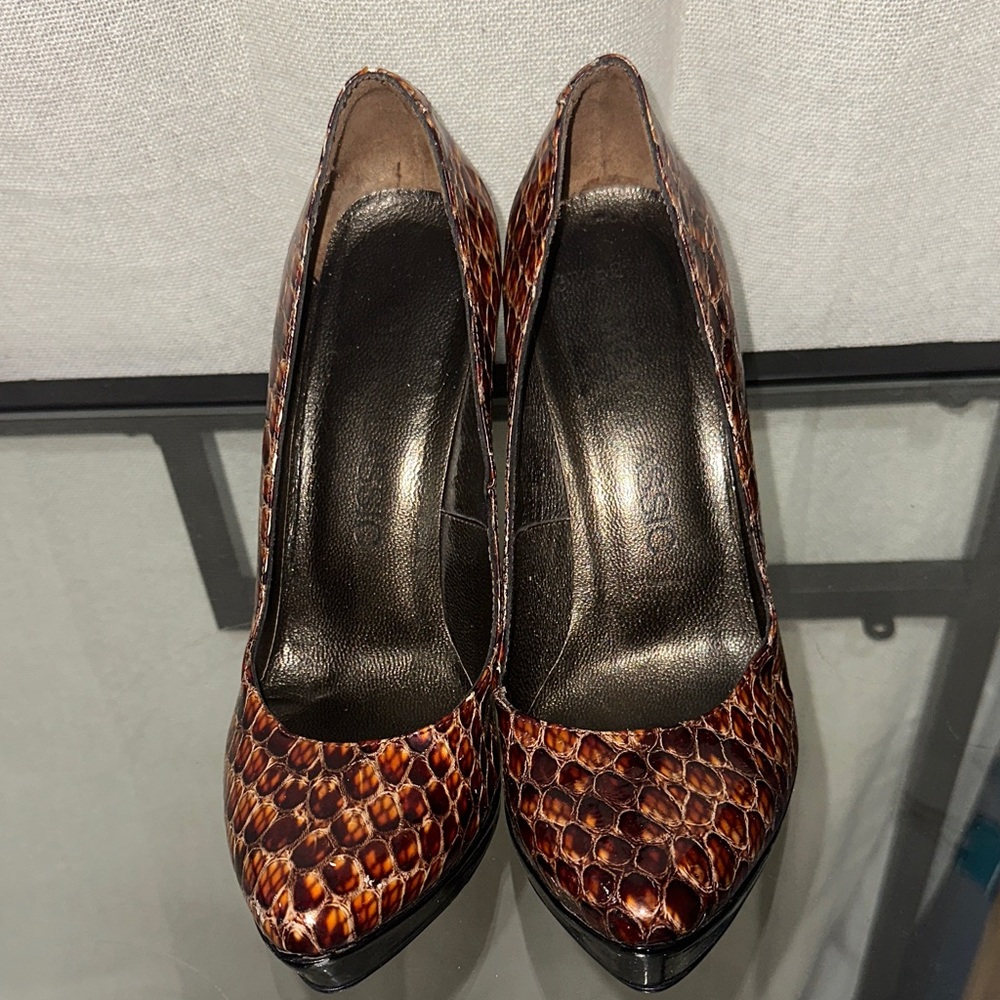 Brown Snakeskin Patterned Women's Heels